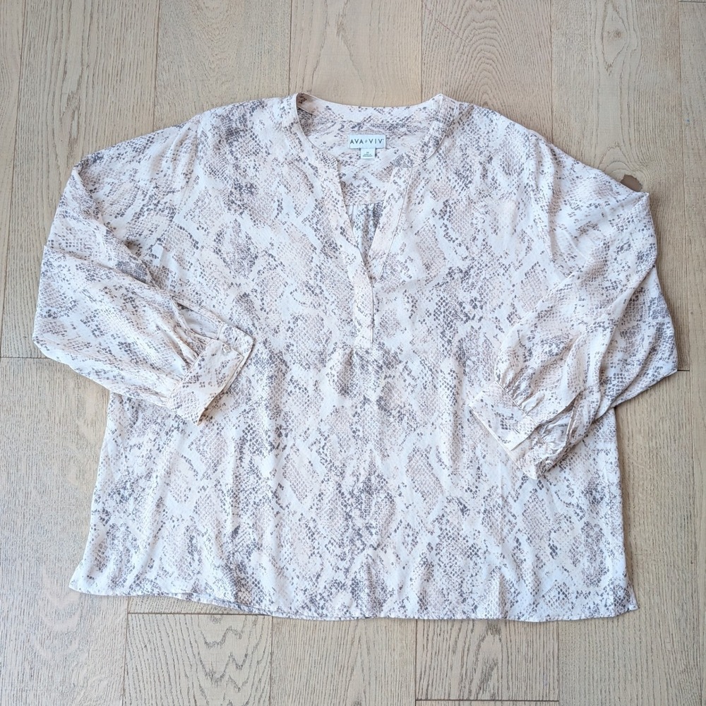 AVA‎ & VIV Snakeskin Animal Print Blouse Long Sleeve Womens Top 2X
